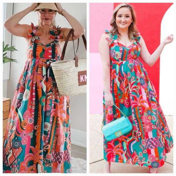 NWT Farm Rio x Anthropologie Pleated Palm Midi - Picture 4 of 8